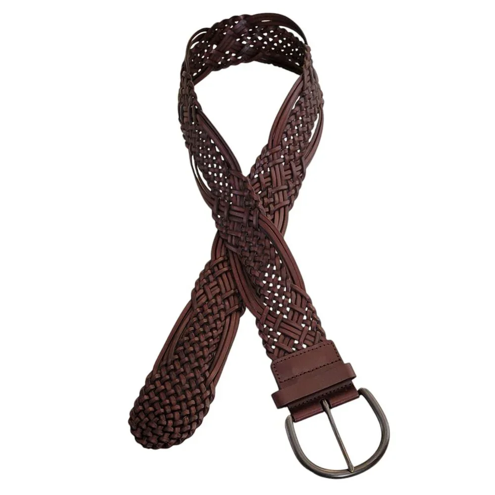 Chocolate Brown Leather Woven Braided Wide Western Rockabilly Belt NEW